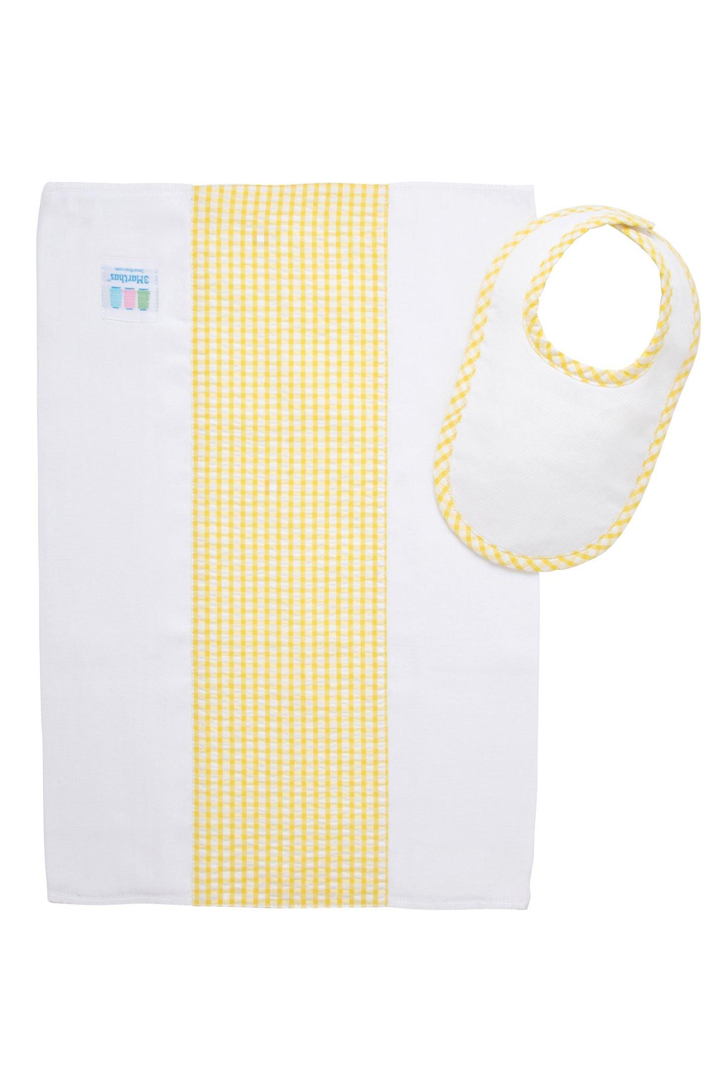 Yellow Check Drooler Bib & Burp Cloth Set image number 1
