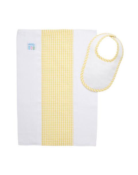 Yellow Check Drooler Bib & Burp Cloth Set