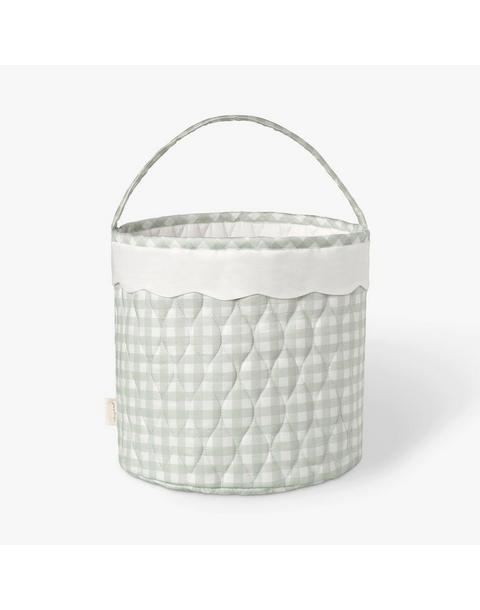 Quilted Storage Basket - Green Gingham