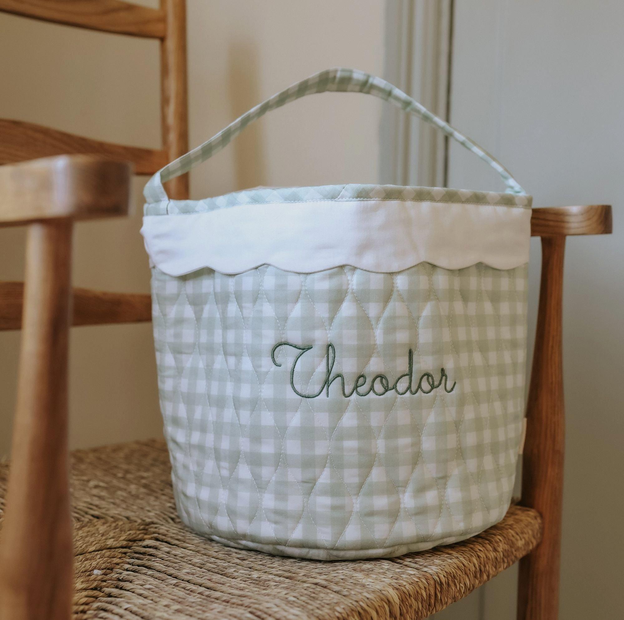 Quilted Storage Basket - Green Gingham image number 2