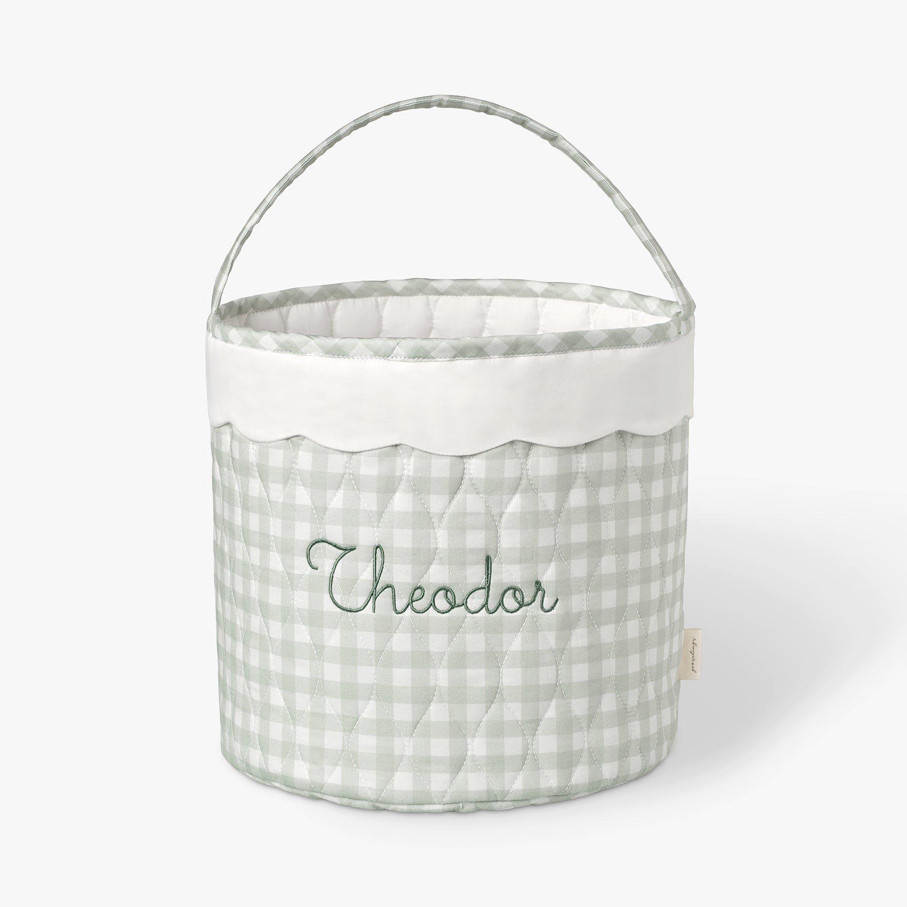 Quilted Storage Basket - Green Gingham image number 1