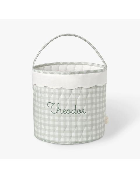 Quilted Storage Basket - Green Gingham