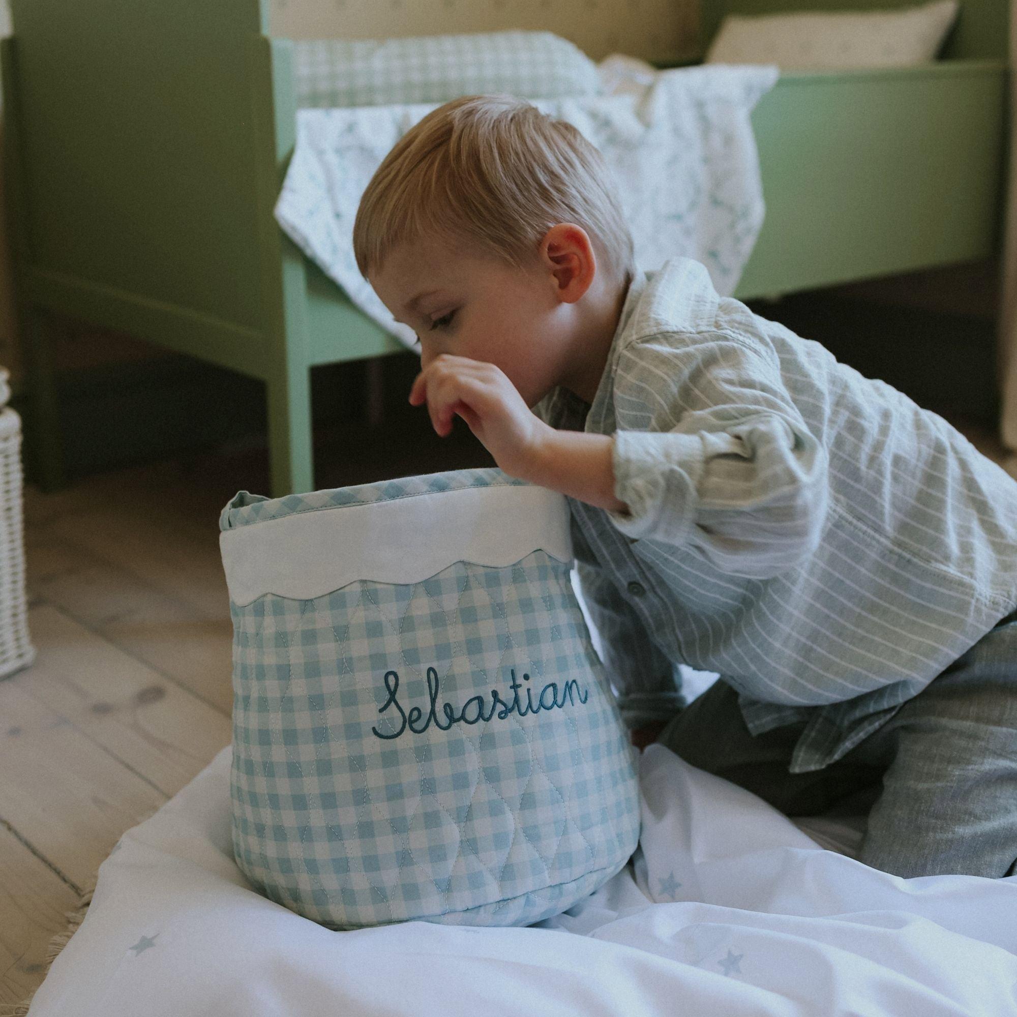 Quilted Storage Basket - Blue Gingham image number 2