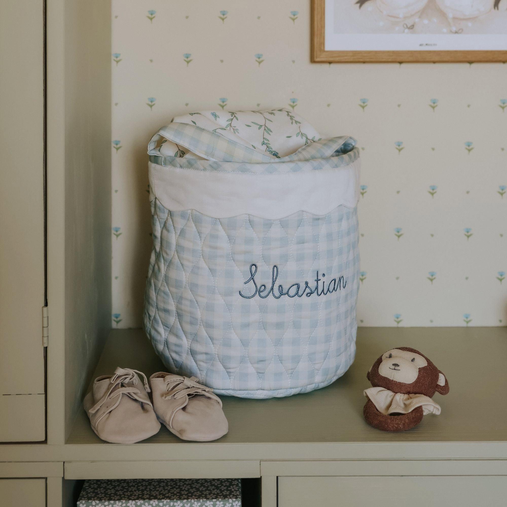 Quilted Storage Basket - Blue Gingham image number 3