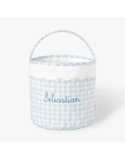 Quilted Storage Basket - Blue Gingham