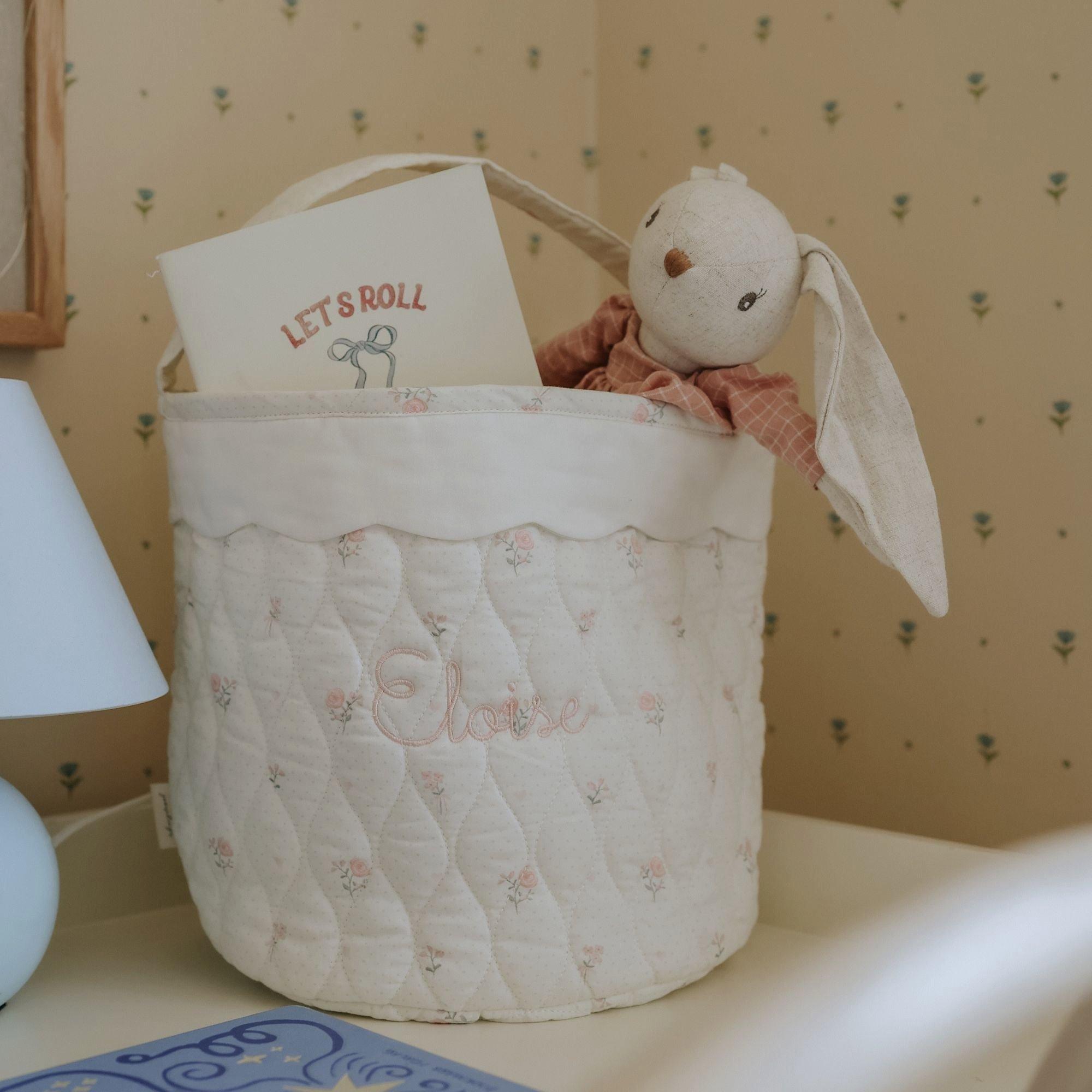Quilted Storage Basket - Pink Ditsy Floral image number 2