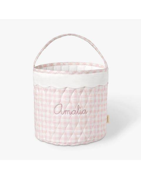 Quilted Storage Basket - Pink Gingham