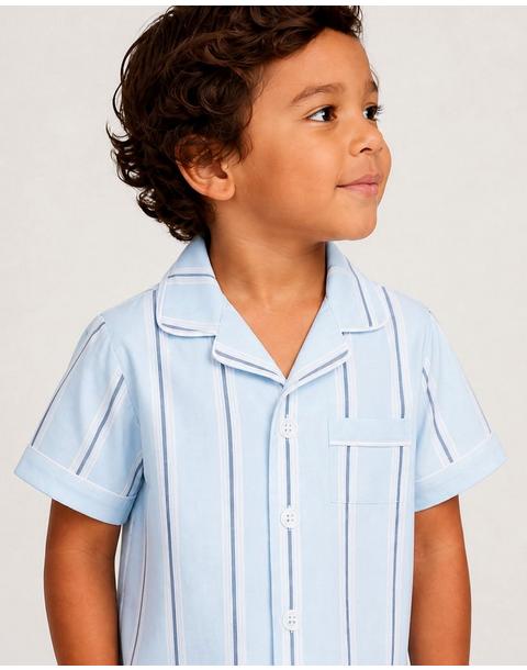 Kid's Twill Pajama Short Set in Coastal Stripe