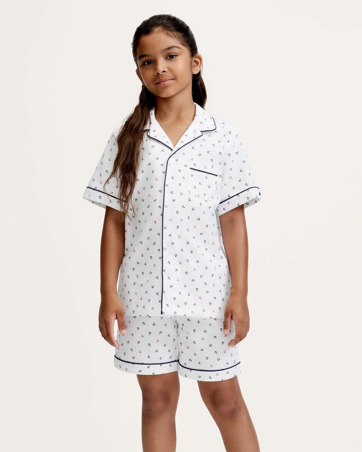 Kid's Twill Pajama Short Set in Anchors Away White image number 2