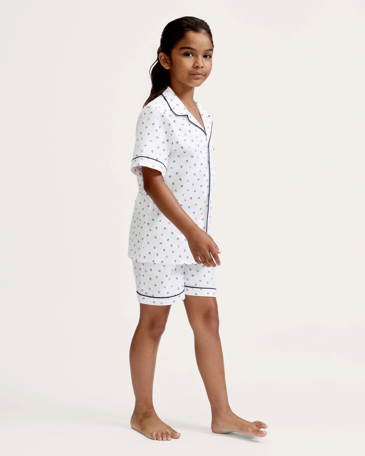 Kid's Twill Pajama Short Set in Anchors Away White image number 3