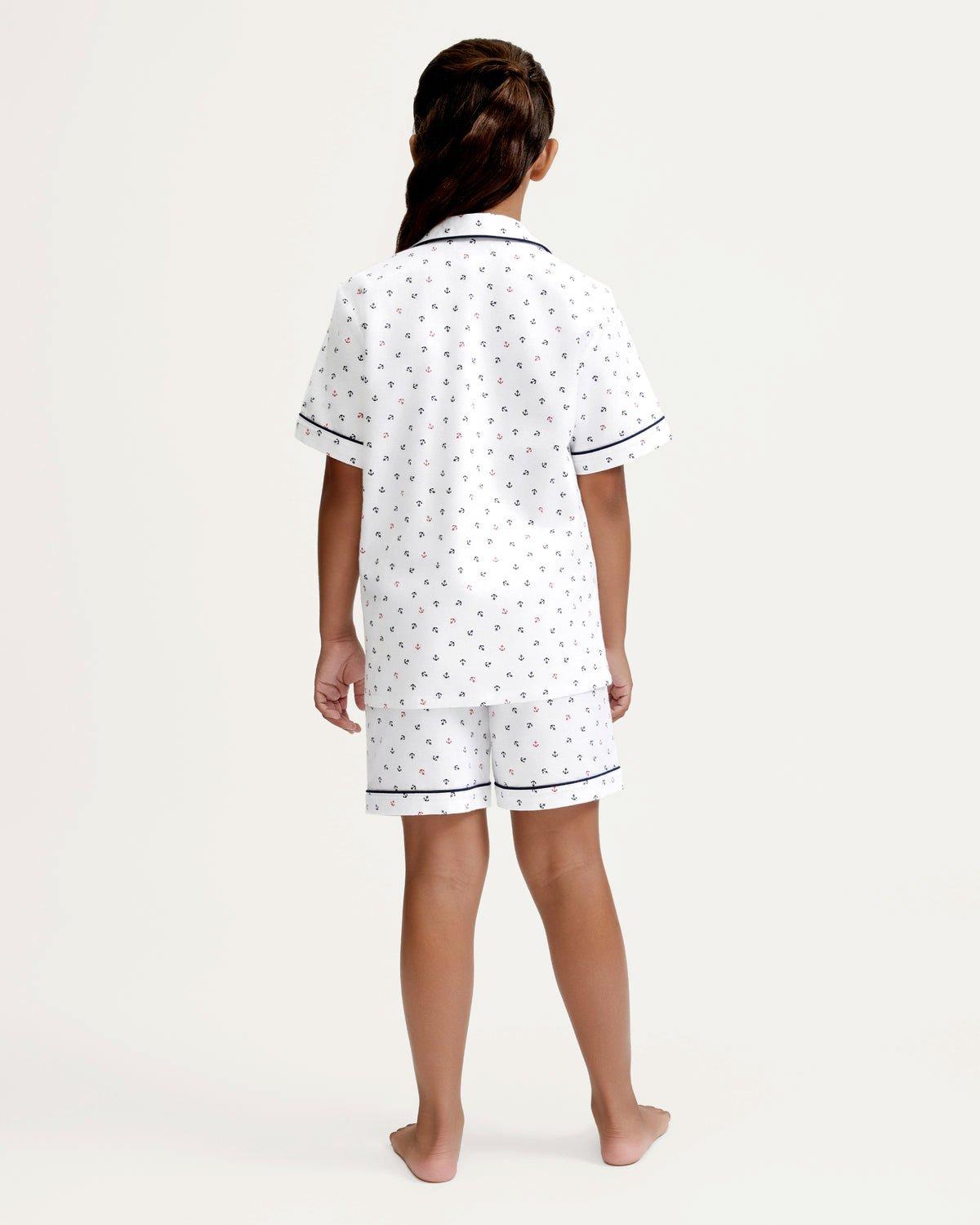 Kid's Twill Pajama Short Set in Anchors Away White image number 4
