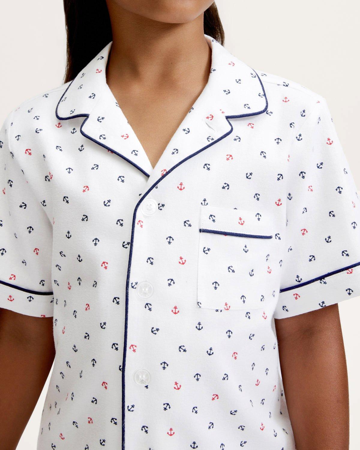 Kid's Twill Pajama Short Set in Anchors Away White image number 1