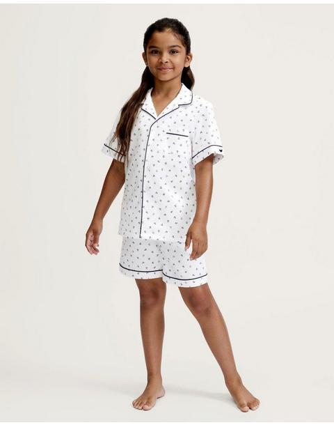 Kid's Twill Pajama Short Set in Anchors Away White