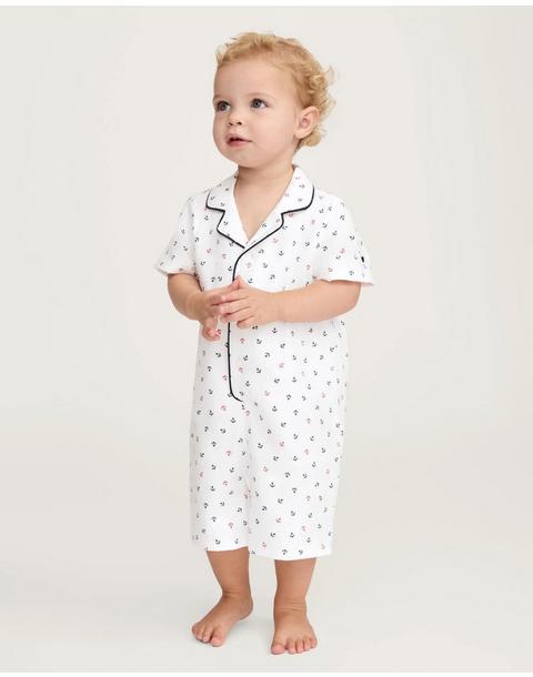 Baby's Twill Summer Romper in Anchors Away White