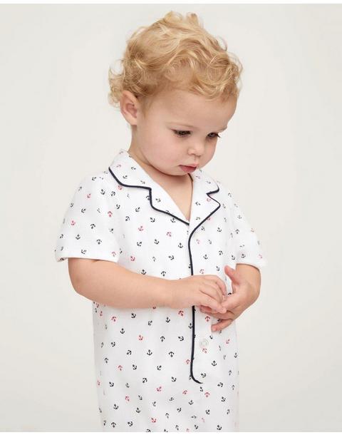 Baby's Twill Summer Romper in Anchors Away White