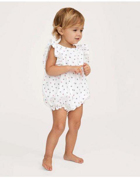 Baby's Twill Ruffled Romper in Anchors Away White