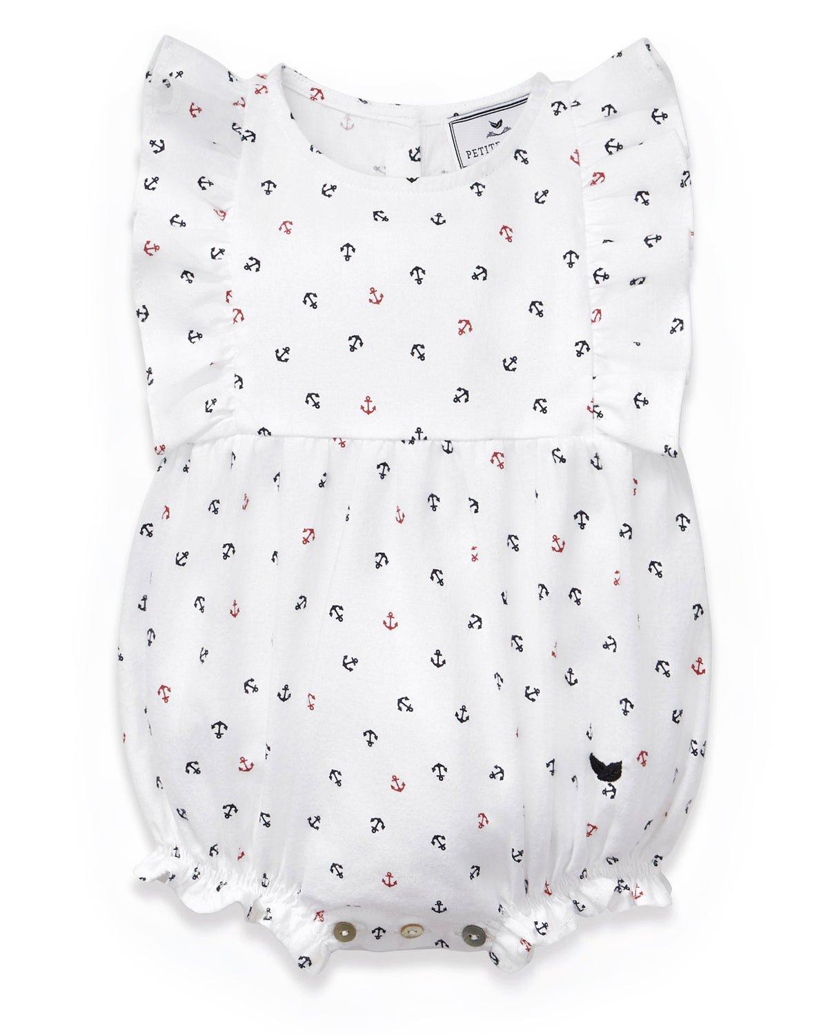 Baby's Twill Ruffled Romper in Anchors Away White image number 3