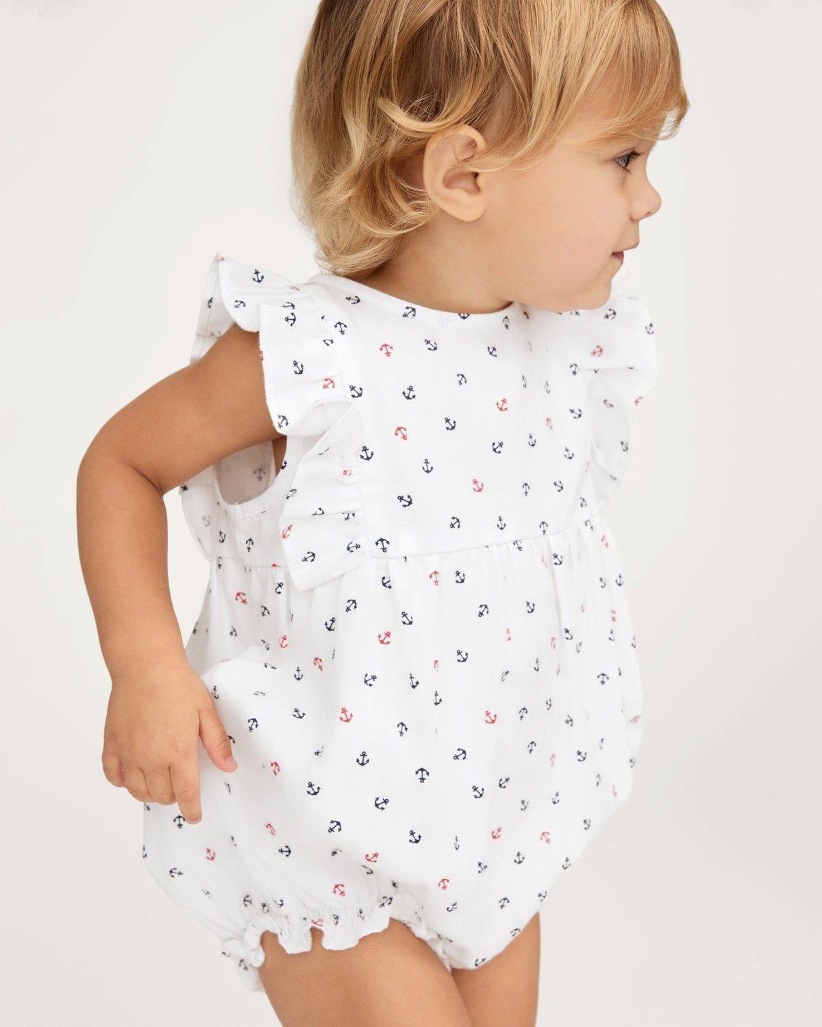 Baby's Twill Ruffled Romper in Anchors Away White image number 1