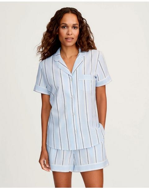 Women's Twill Short Sleeve Short Set in Coastal Stripe