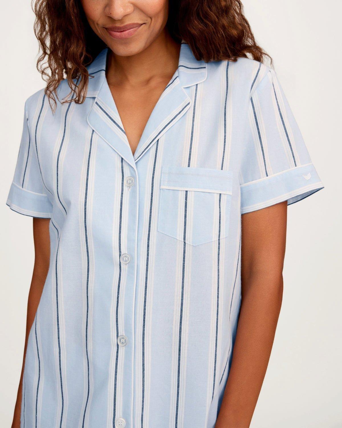 Women's Twill Short Sleeve Short Set in Coastal Stripe image number 1
