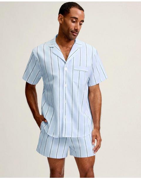 Men's Twill Pajama Short Set in Coastal Stripe