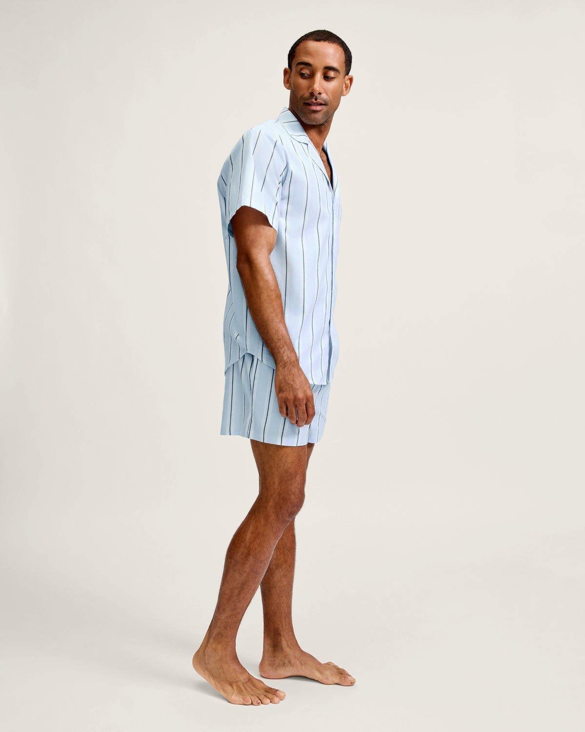 Men's Twill Pajama Short Set in Coastal Stripe image number 2