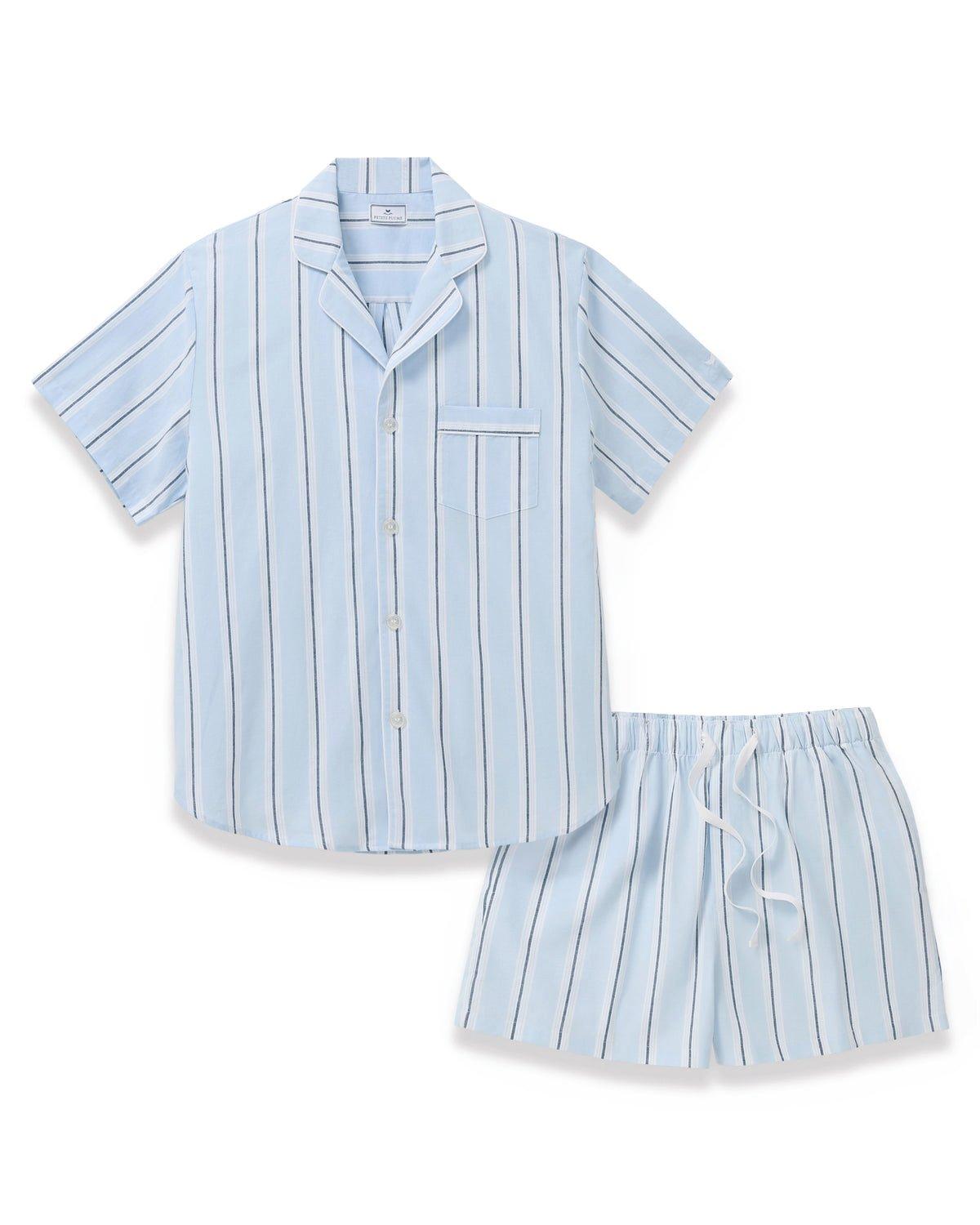 Men's Twill Pajama Short Set in Coastal Stripe image number 3
