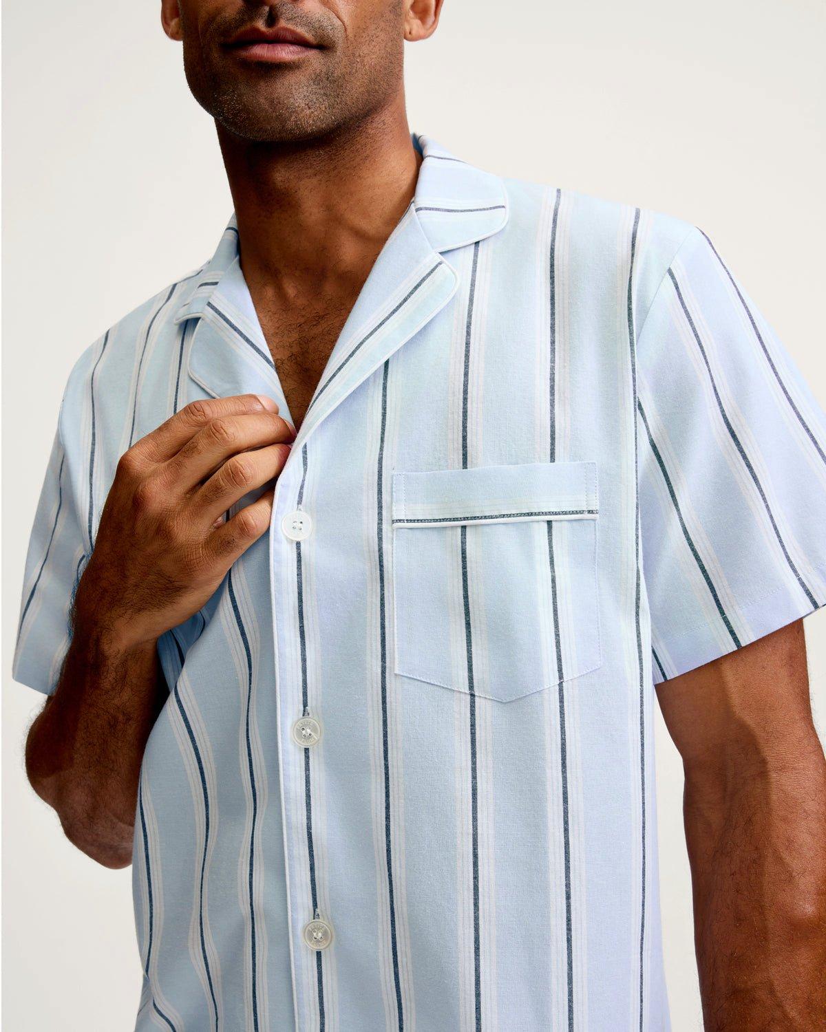 Men's Twill Pajama Short Set in Coastal Stripe image number 1
