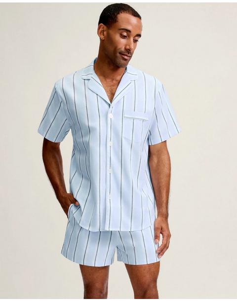 Men's Twill Pajama Short Set in Coastal Stripe