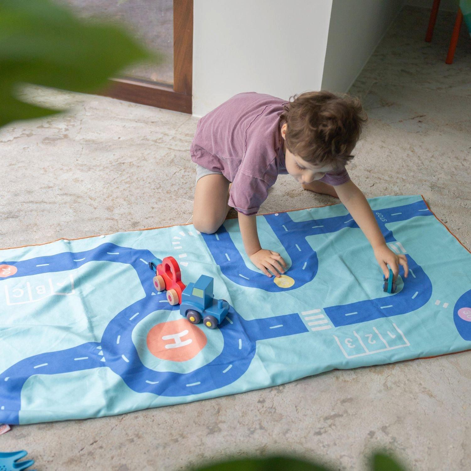 Play Towel On the Road Blue &ndash; Double-Sided Kids Play Towel image number 4