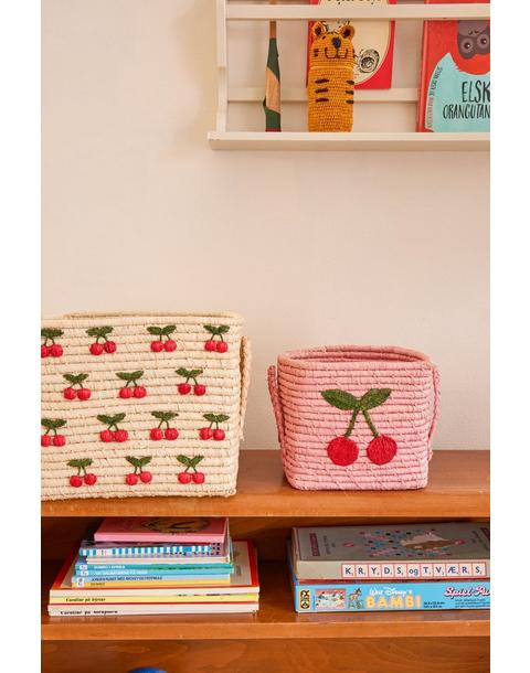 Square Raffia Basket Cherry