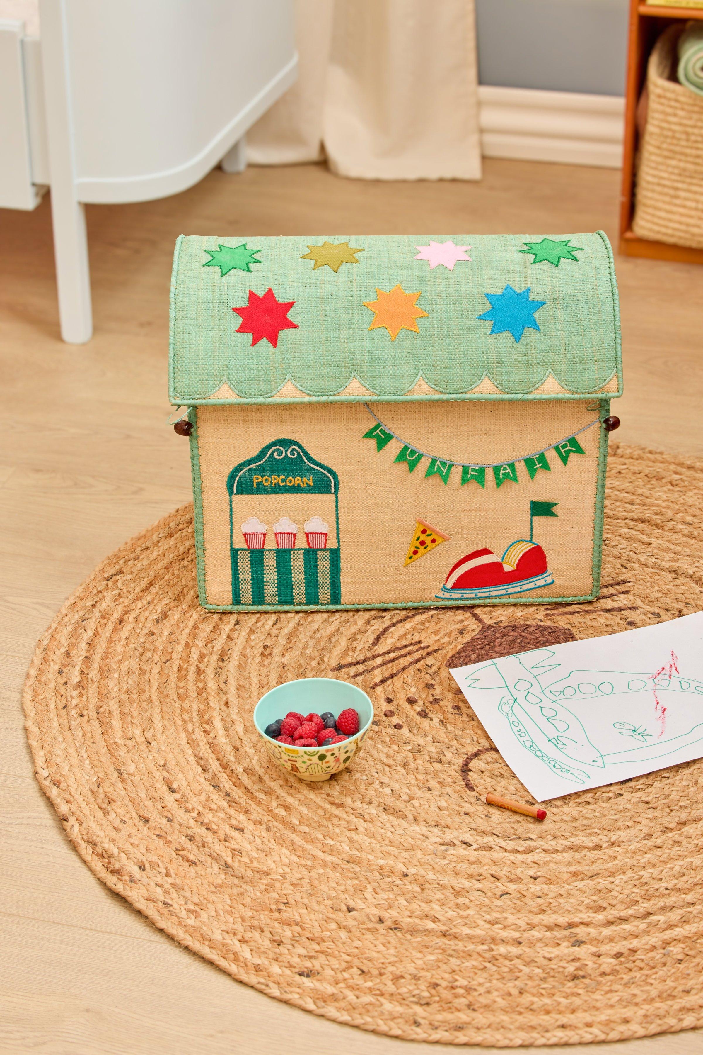 Raffia Storage House 3pc Set | Fun Fair Blue image number 3