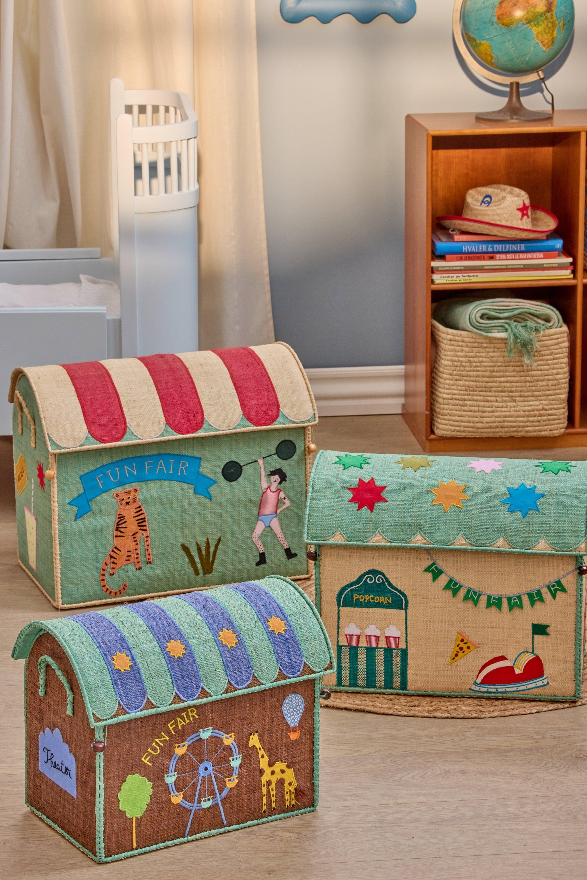 Raffia Storage House 3pc Set | Fun Fair Blue image number 1