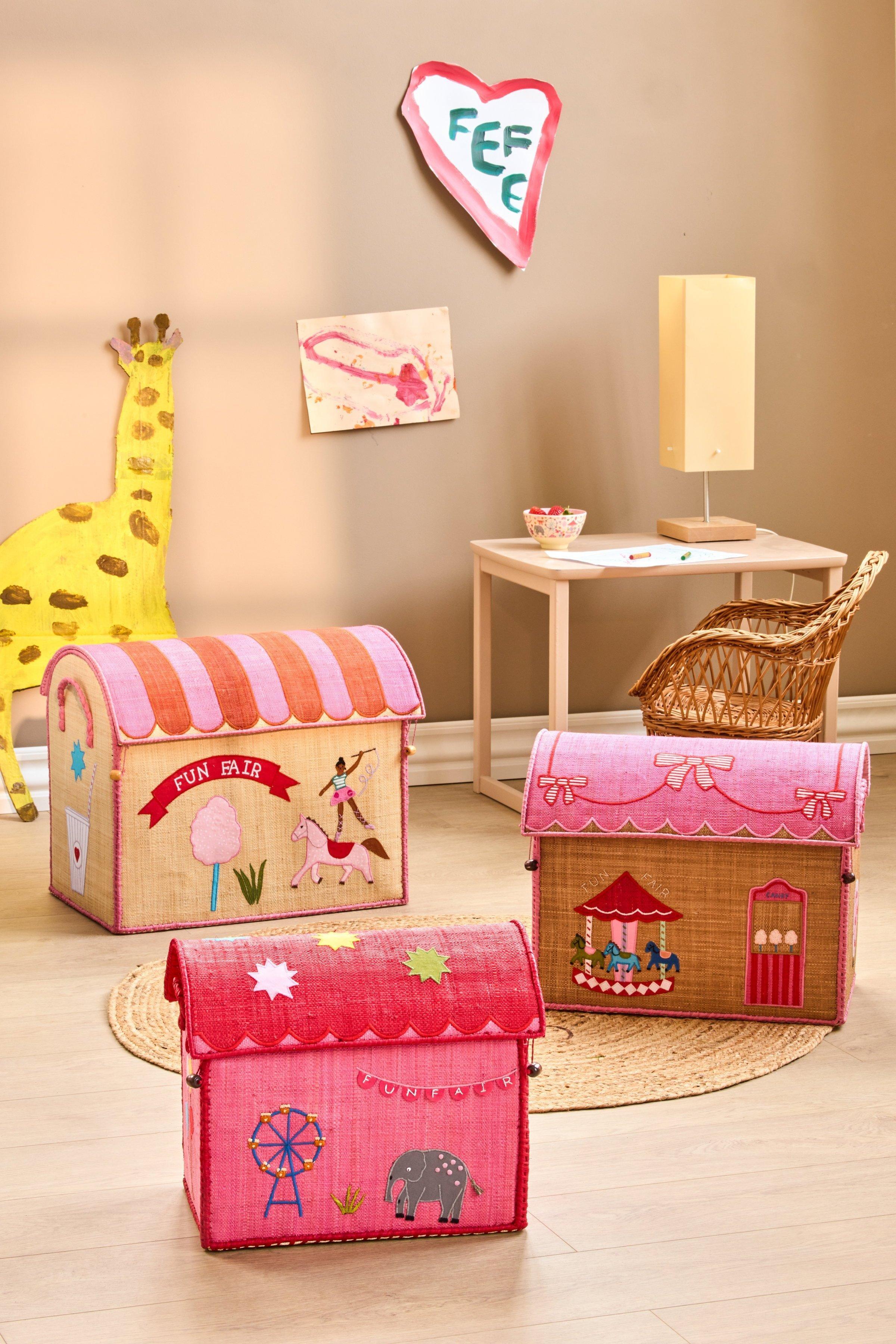Raffia Storage Baskets 3pc Set | Fun Fair Pink image number 1
