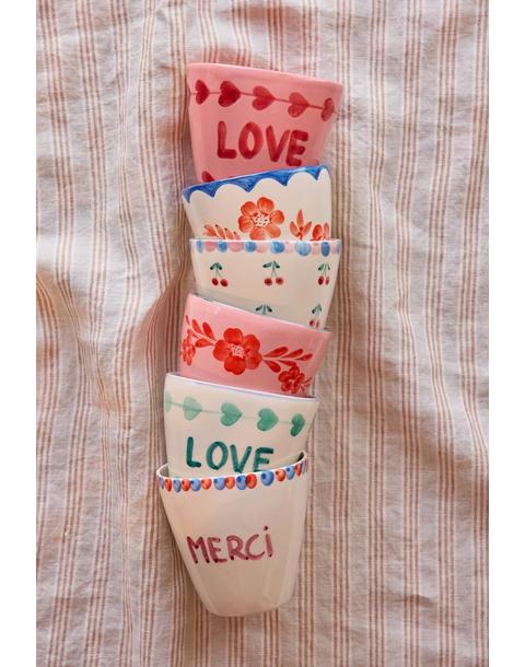 Ceramic Oval Cup Hand Painted Merci