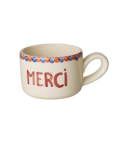 Ceramic Cappuccino Cup Hand Painted Merci