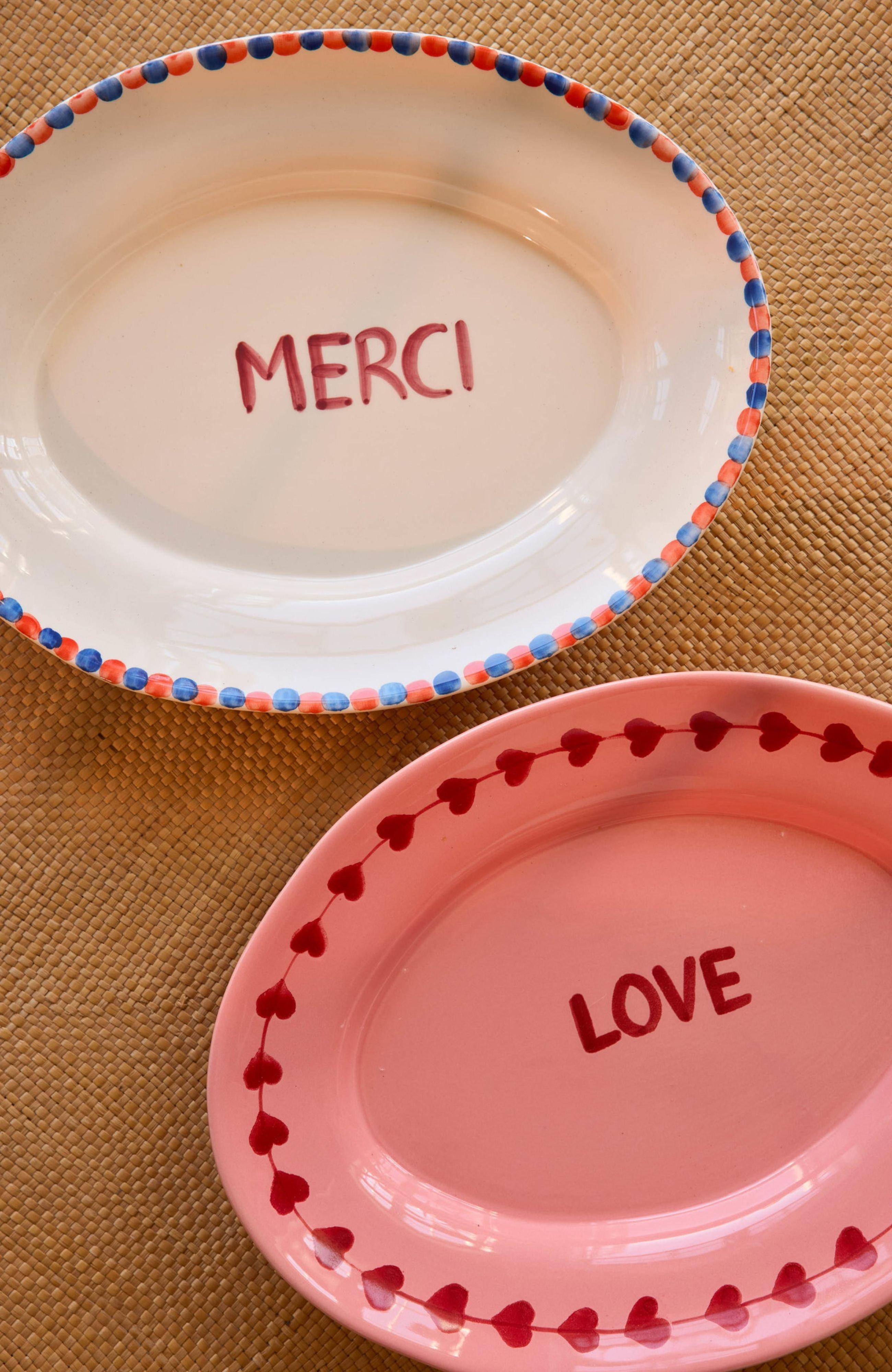 Ceramic Serving Platter Hand Painted Merci image number 2