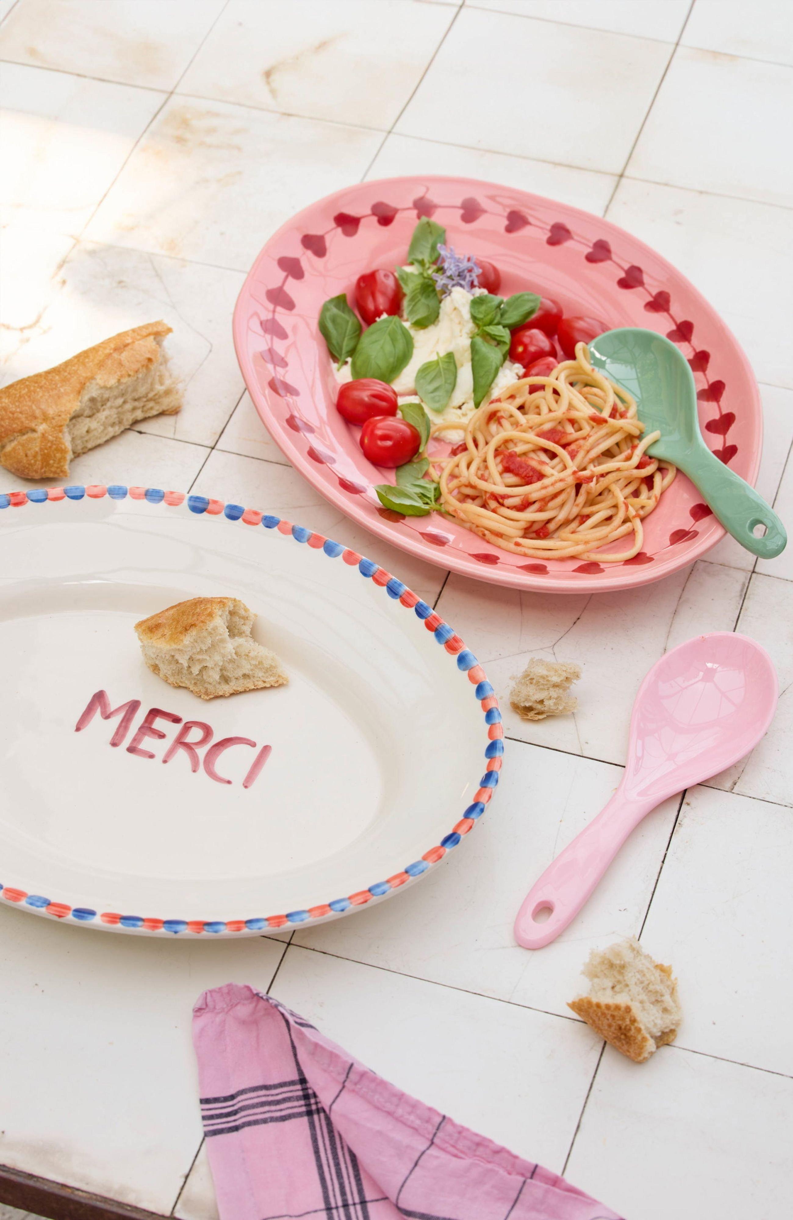 Ceramic Serving Platter Hand Painted Merci image number 1