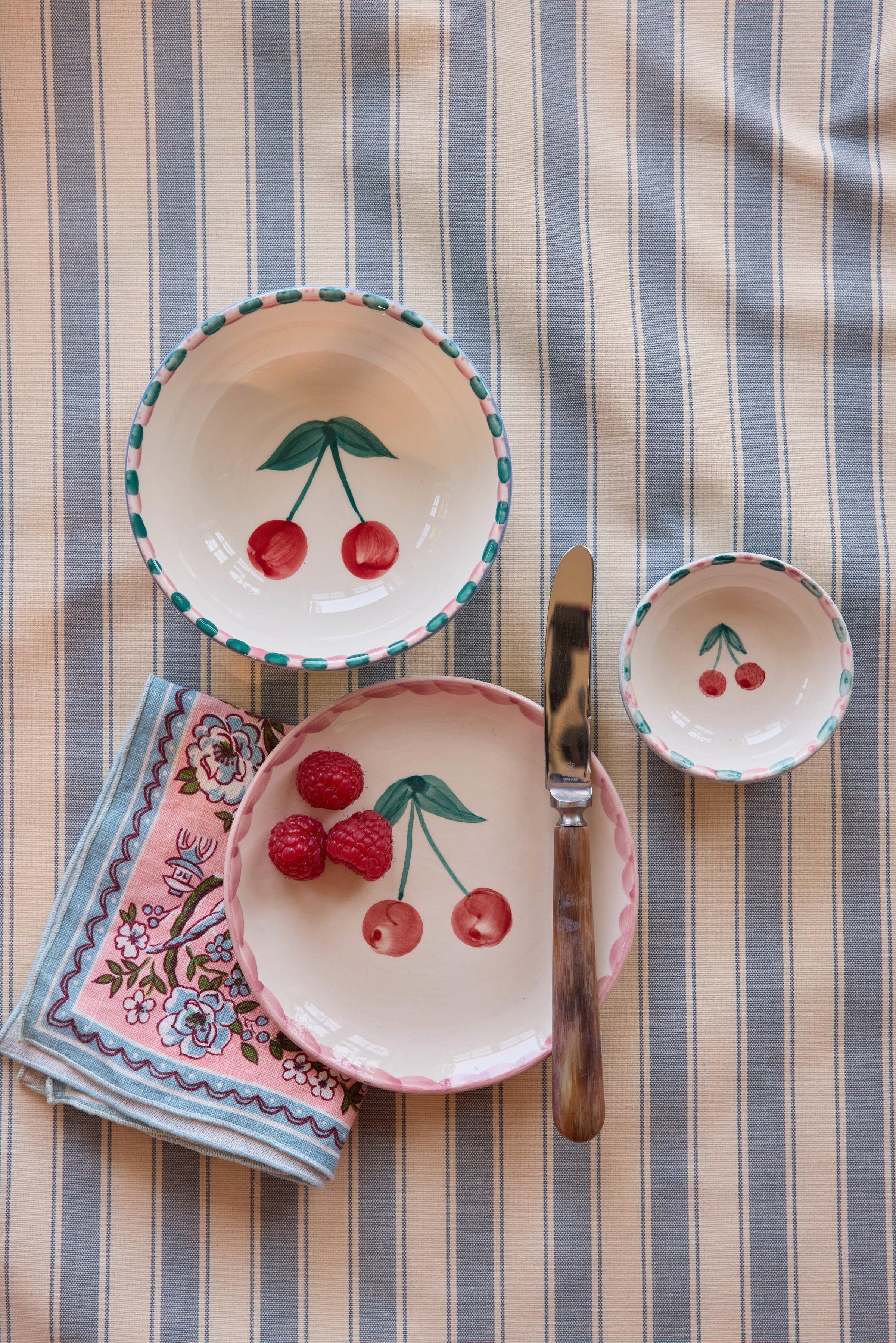 Ceramic Cake Plate Hand Painted Cherries image number 1