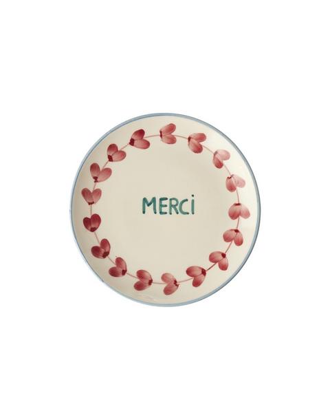Ceramic Cake Plate Hand Painted Merci