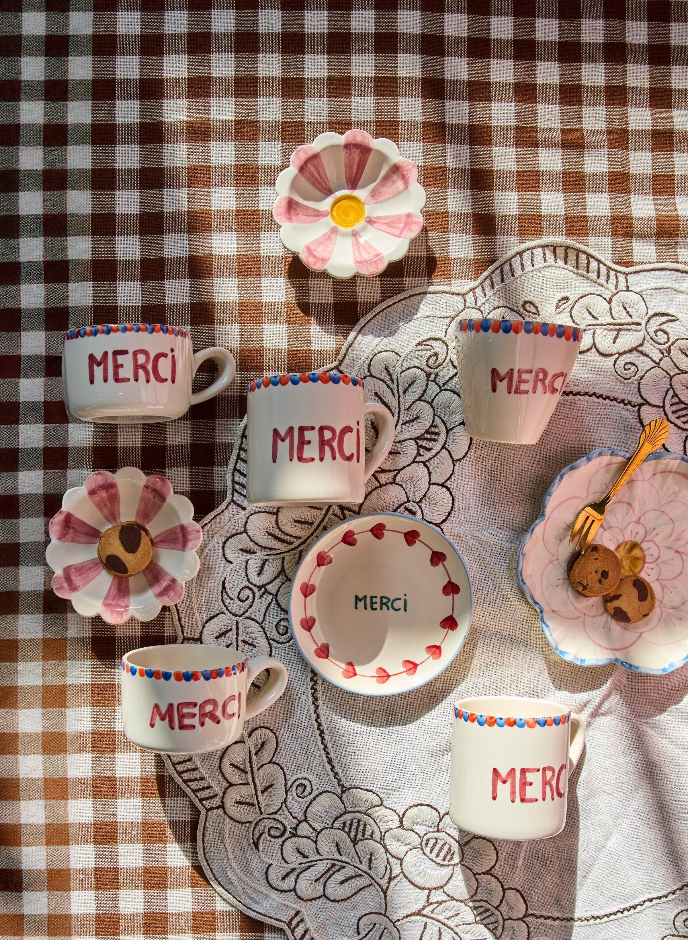 Ceramic Cake Plate Hand Painted Merci image number 1