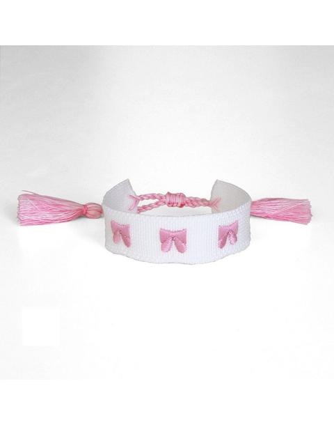 Pink Bow Embroidered Bracelet