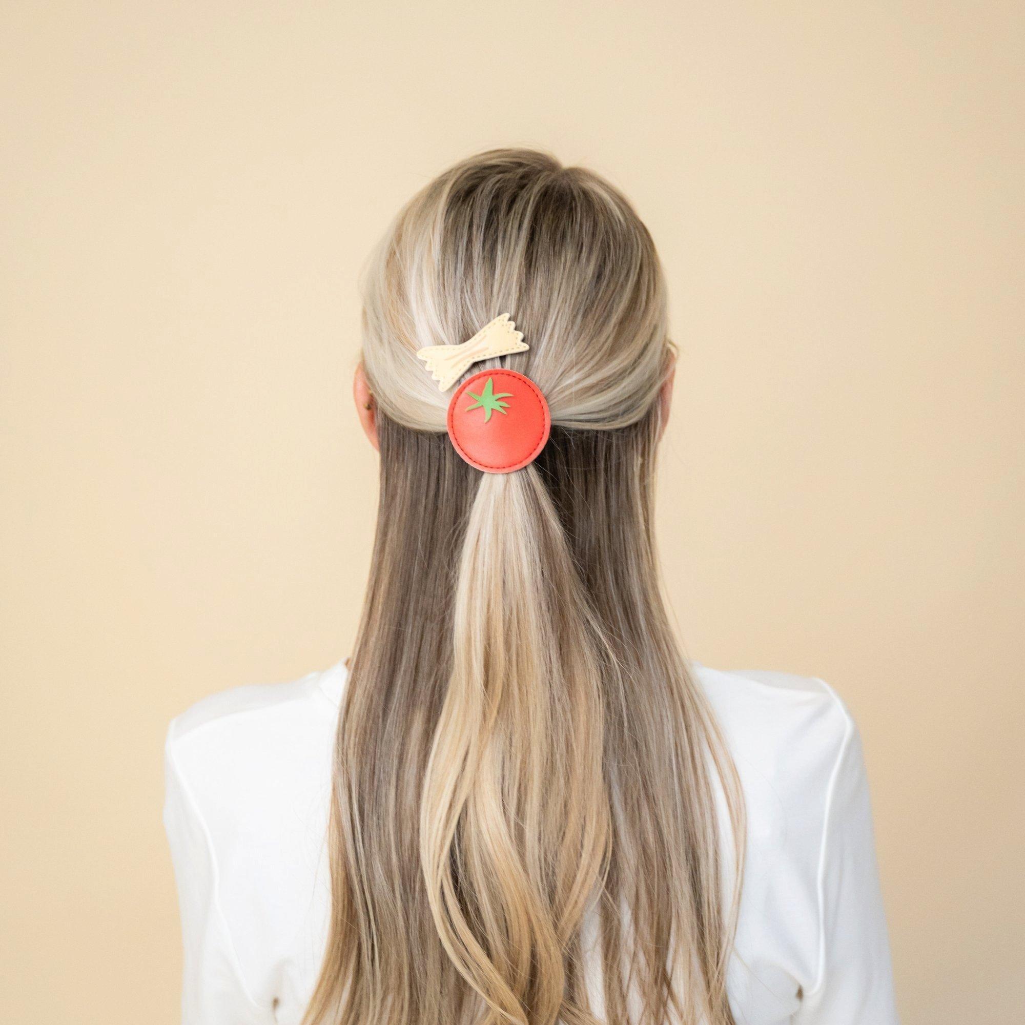 Pasta and Tomato Vegan Leather Hair Clip Set image number 1
