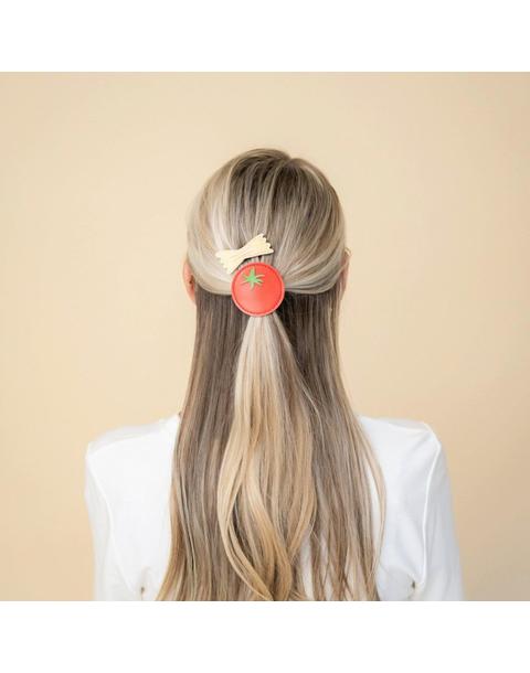 Pasta and Tomato Vegan Leather Hair Clip Set
