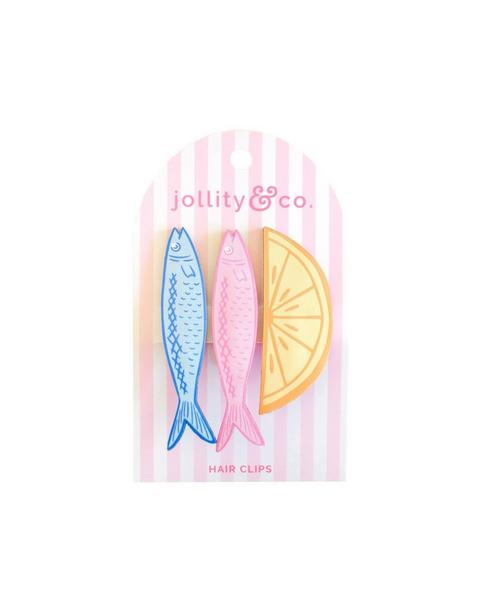 Lemon and Sardines Vegan Leather Hair Clip Set