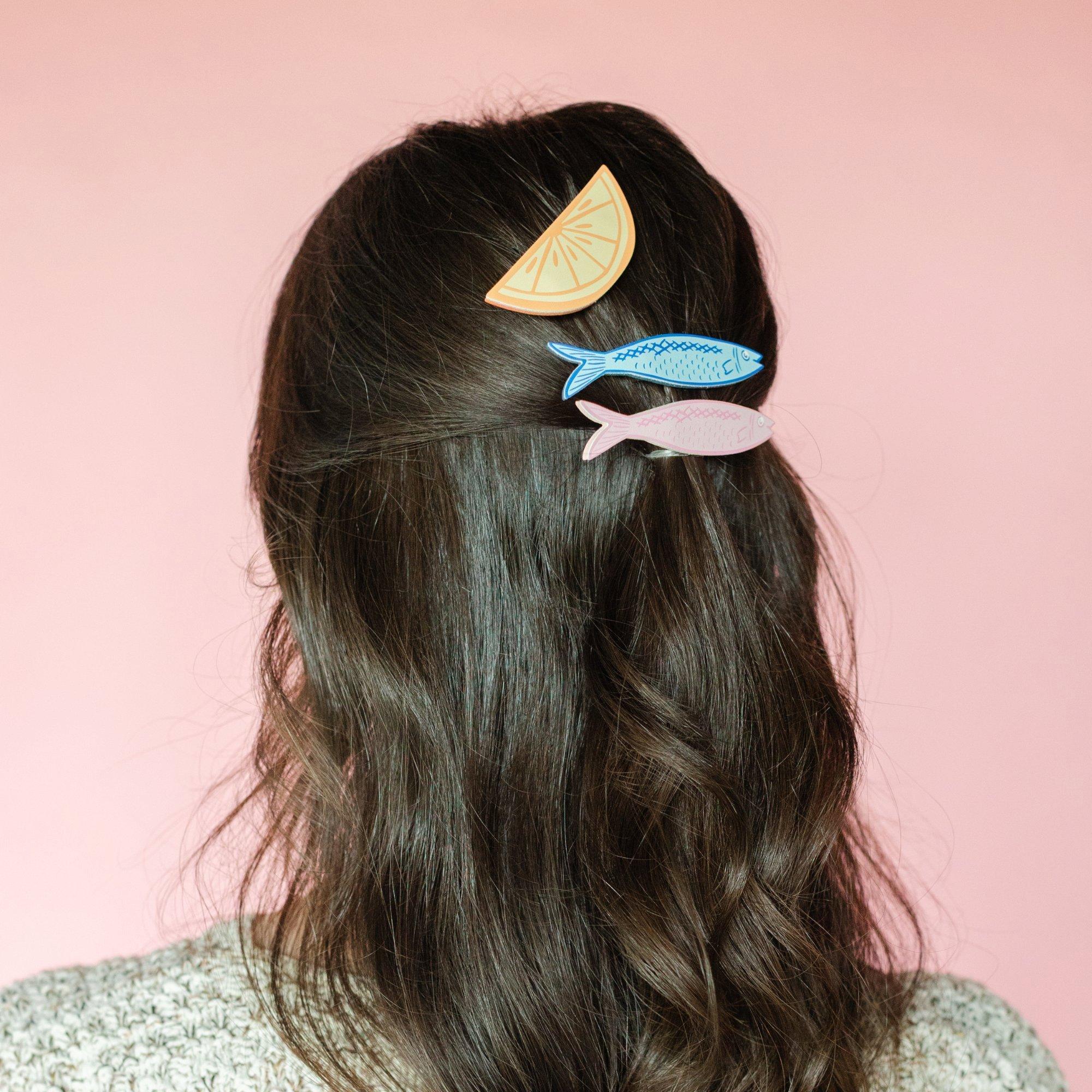 Lemon and Sardines Vegan Leather Hair Clip Set image number 2