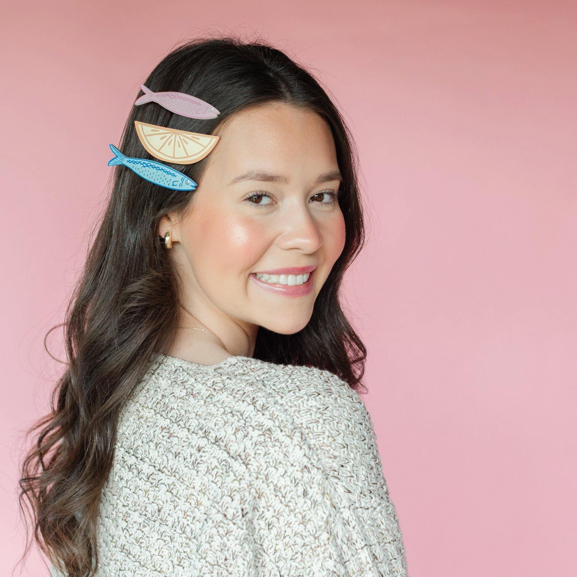 Lemon and Sardines Vegan Leather Hair Clip Set image number 1