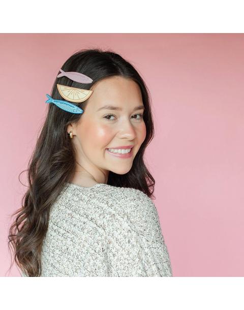 Lemon and Sardines Vegan Leather Hair Clip Set