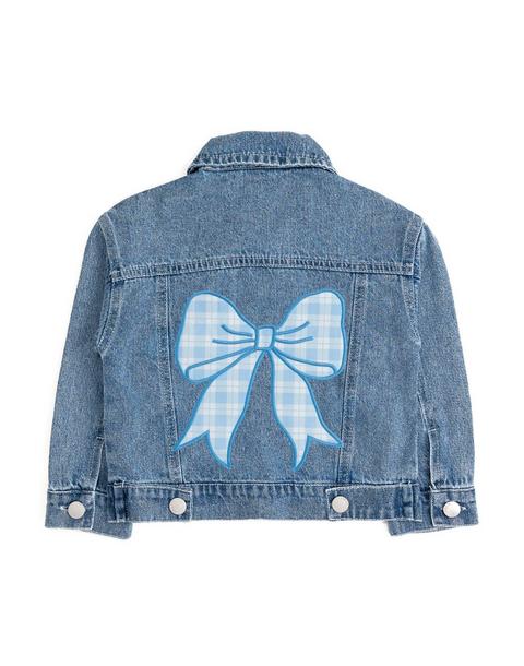 Blue Plaid Bow Patch Denim Jacket
