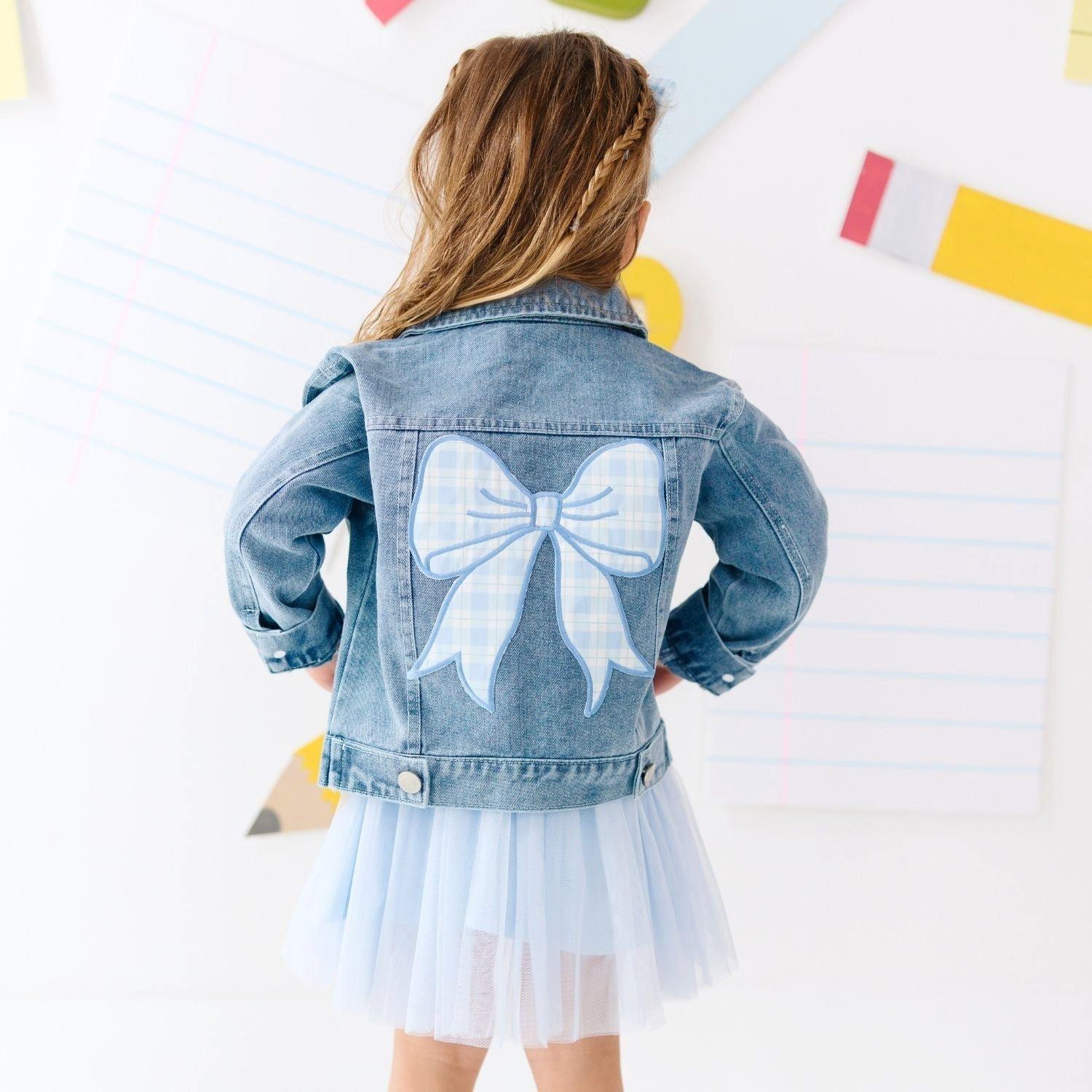 Blue Plaid Bow Patch Denim Jacket image number 2